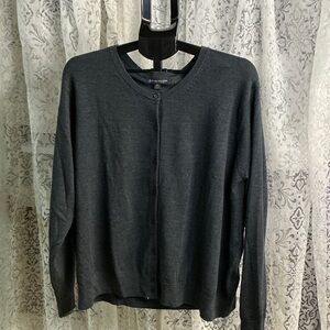 🟣 Brooks Brothers Women’s Merino Wool Dark Gray Button-Front Cardigan